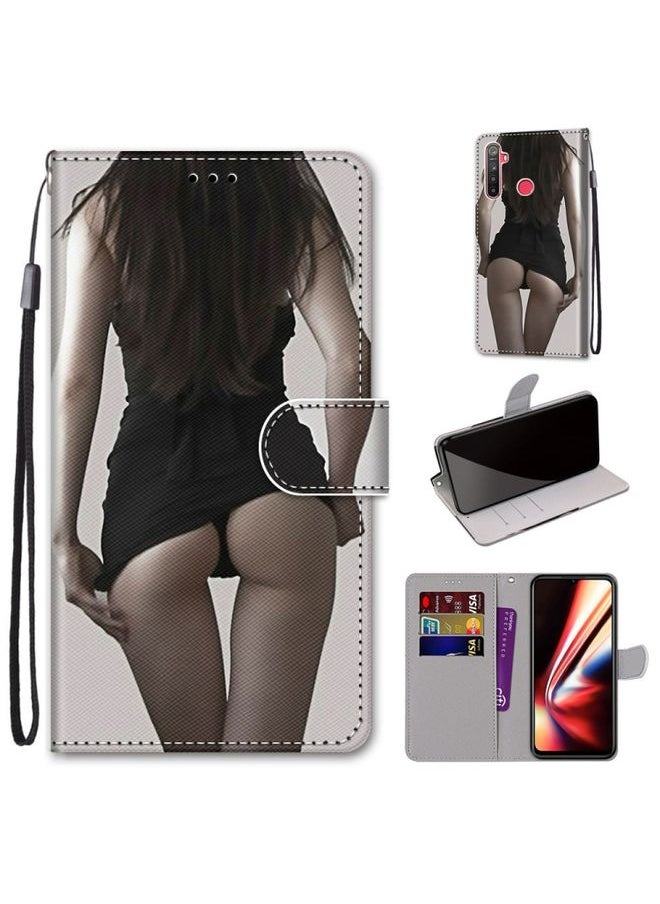 HuHa Case Cover For Realme 5 / 5s / 5i / C3 / C3i / 6i / Narzo10 / 10A / 20A Coloured Drawing Cross Texture Horizontal Flip PU Leather Case with Holder & Card Slots & Wallet & Lanyard Upskirt 