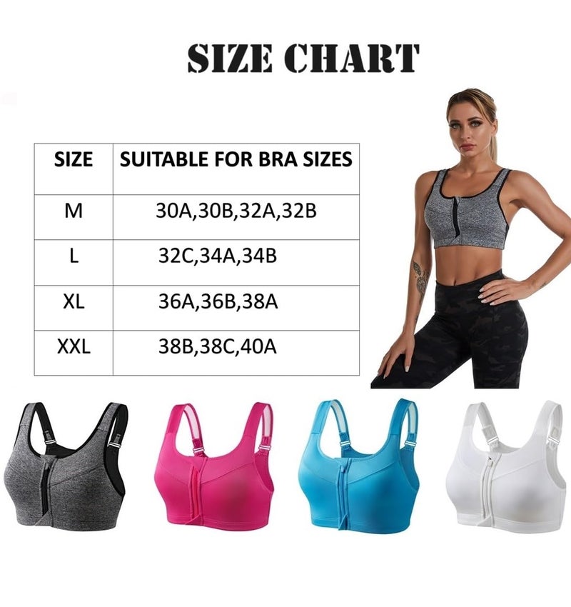 PLUMBURY Polyamide Padded Front Zip High Support Racerback Adjustable Strap Sports Bra For Women, Size M To 3Xl Black - Image 4
