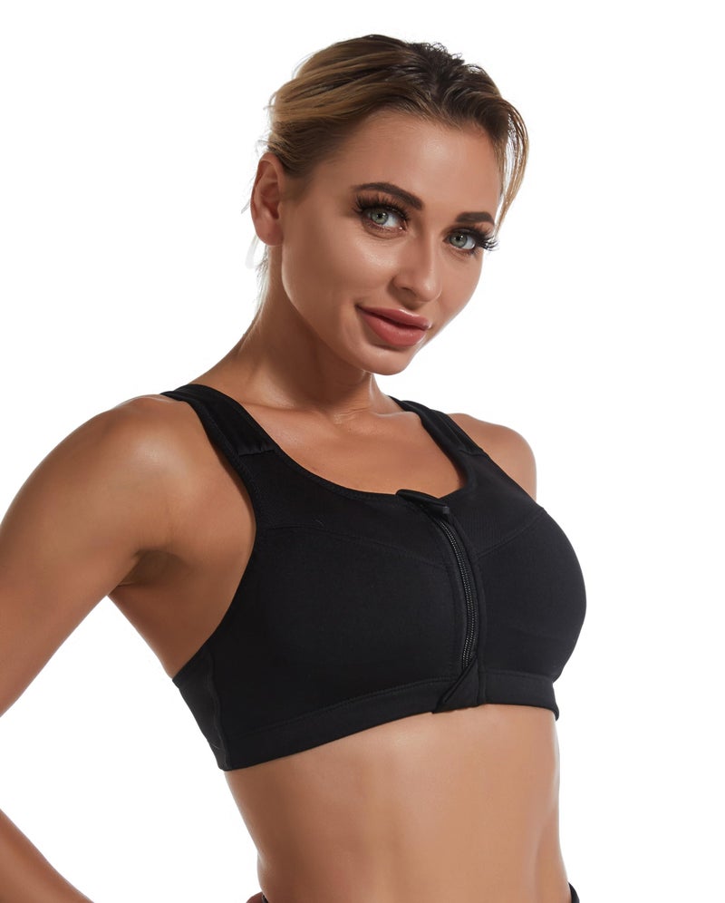 PLUMBURY Polyamide Padded Front Zip High Support Racerback Adjustable Strap Sports Bra For Women, Size M To 3Xl Black - Image 5