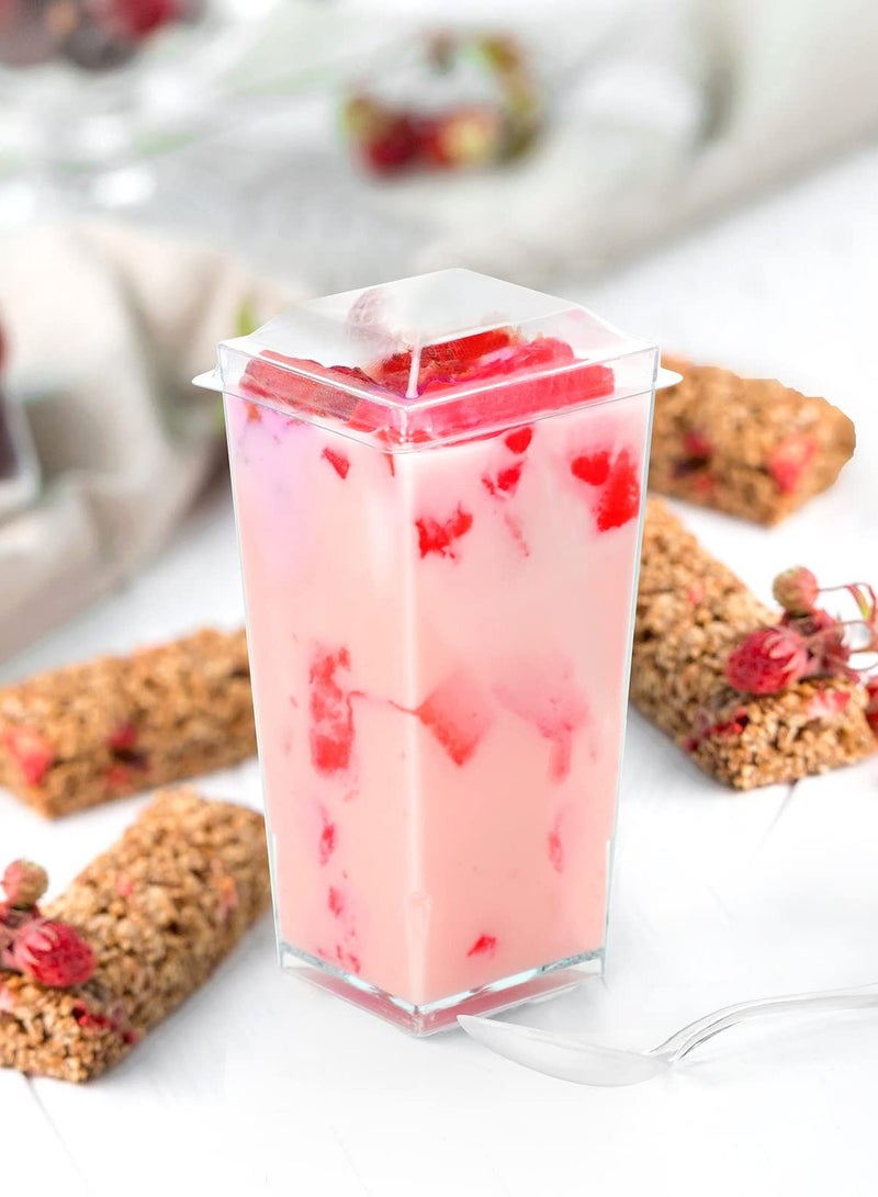 Zikra Square Mini Dessert Cups with Lids and Spoons, 50 Pack 3 oz Clear Dessert Shooter Cups with Spoons Parfait Cups with Lids Appetizer Cups for Party Small Plastic Dessert Cups for Pudding - Image 2