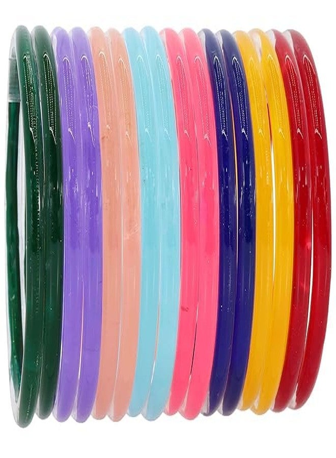 BANGLESKART Plain Glass Kada Set For Women & Girls with Glossy Finish Plane Women Kada Set Daily use Glass Bangles Party, Office, Wedding Bangles For Women Glass Kada Set of 16 Multi - Image 2