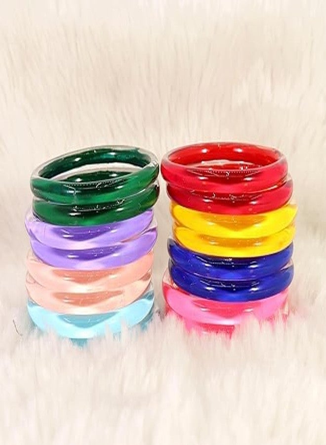 BANGLESKART Plain Glass Kada Set For Women & Girls with Glossy Finish Plane Women Kada Set Daily use Glass Bangles Party, Office, Wedding Bangles For Women Glass Kada Set of 16 Multi - Image 3
