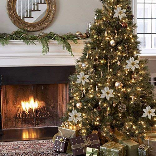 Amajoy 12pcs Glitter Poinsettia Christmas Tree Ornament Artificial Wedding Christmas Flowers Xmas Tree Wreaths Decor Ornament  5.5inch  Red and Gold for Choice (Gold) - Image 4