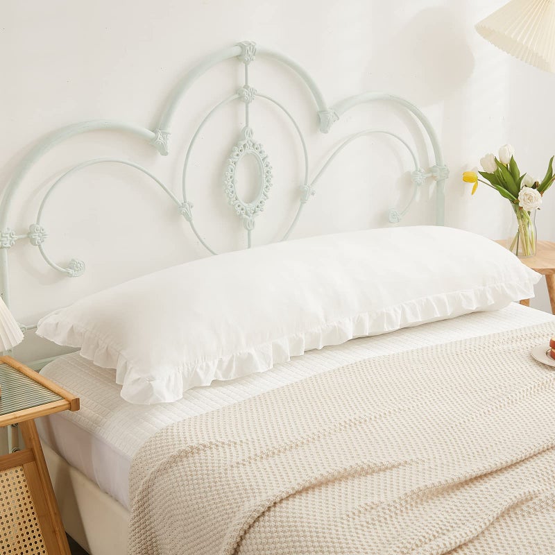 Merryword Boho White Body Pillowcase 20x54in - Ruffled Fringe Decor Sham - Image 3