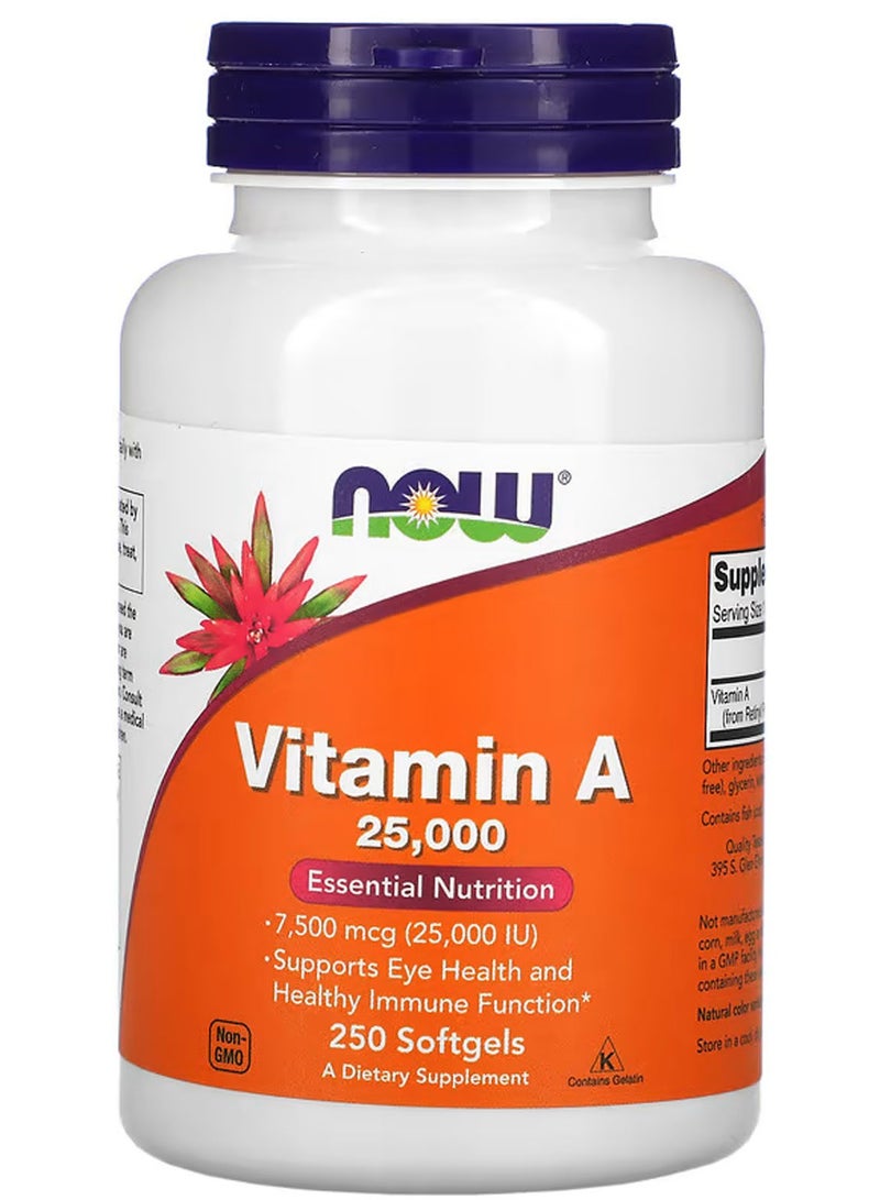 now Vitamin A, 7,500 mcg (25,000 IU), 250 Softgels - Image 1