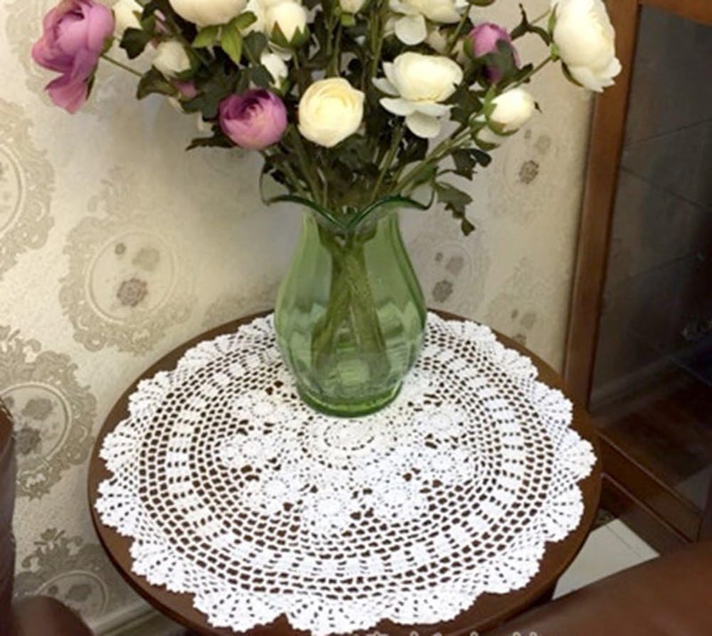 Laivigo New Handmade Crochet Cotton Lace Round Table Cloth Doilies Doily22 inchWhite - Image 1