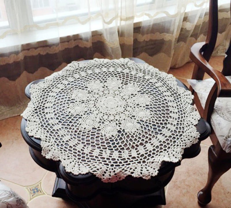 Laivigo New Handmade Crochet Cotton Lace Round Table Cloth Doilies Doily22 inchWhite - Image 2