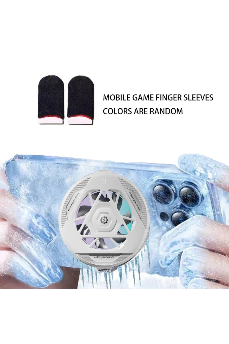 Mobile Phone Radiator, Mobile Phone Cooler for Playing Games, 3-speed Real-time Digital Display Temperature Adjustment, With Mobile Game Finger Mobile game finger sleeves Magnetic Back Clip Dual-purpose Mobile Phone Cooling Fan, Semiconductor Mobile Phone Radiator with RGB Light, Mini Mobile Phone Radiator Suitable for Mobile Phone Live Broadcast and Video Universal iPhone/Android Smartphone Only use the 5V-3A charging head to operate - Image 1