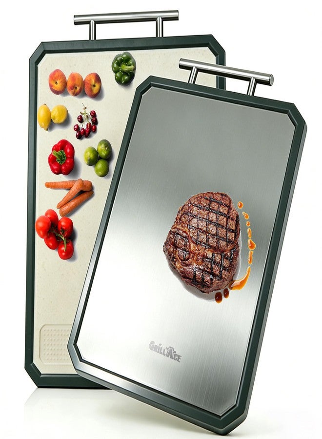 GrillAce Titanium Cutting Boards for Kitchen Double Sided Food Grade Non Toxic Chopping Board with Wheat Straw PP Non Slip and Dishwasher Safe for Meat Vegetables Fruits Large 16.3"×11" - Image 1