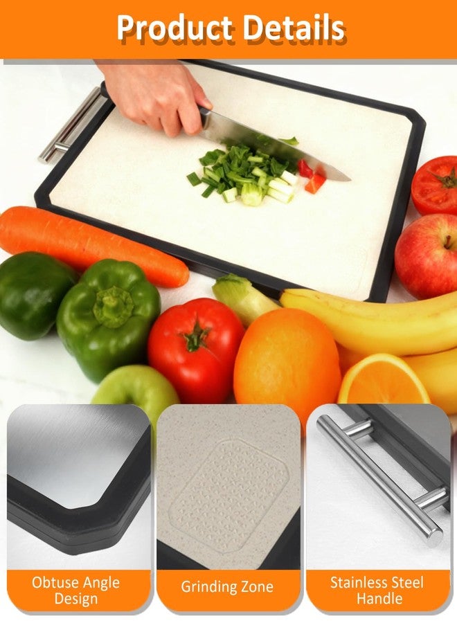 GrillAce Titanium Cutting Boards for Kitchen Double Sided Food Grade Non Toxic Chopping Board with Wheat Straw PP Non Slip and Dishwasher Safe for Meat Vegetables Fruits Large 16.3"×11" - Image 2