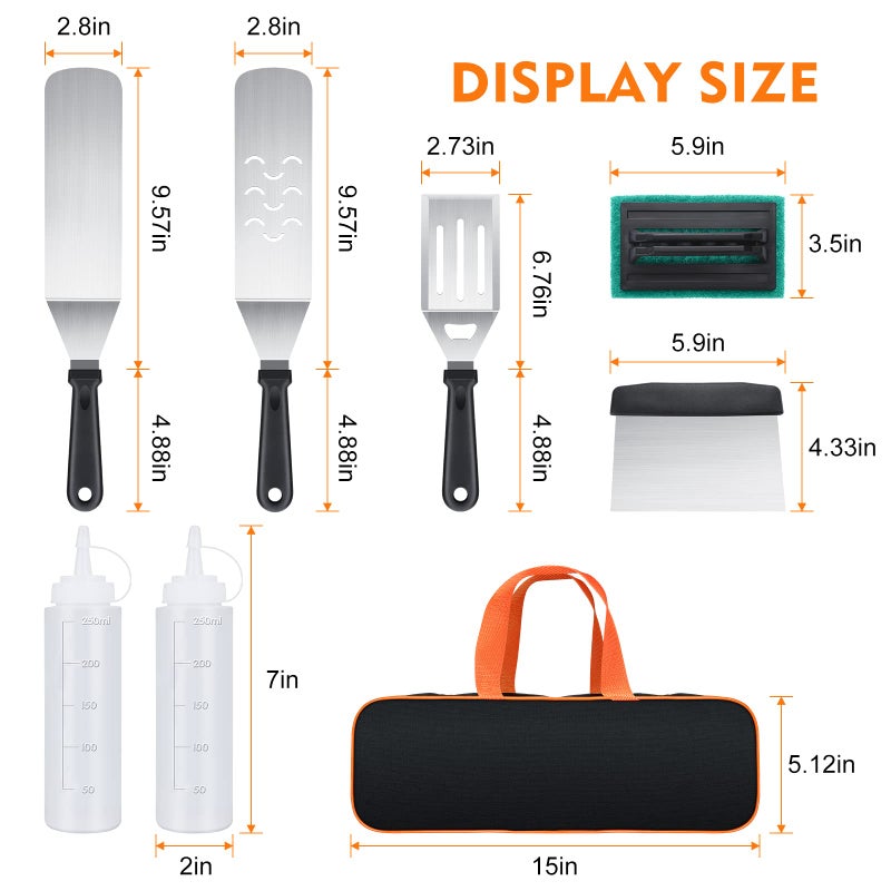 AULTONG 8-Piece Griddle Accessory Kit â€“ Premium Stainless Steel Tools with Leak-Proof Bottles, Scraper, Spatulas, Cleaning Brush & Carry Bag for Blackstone & Camp Chef(8pcs) - Image 2