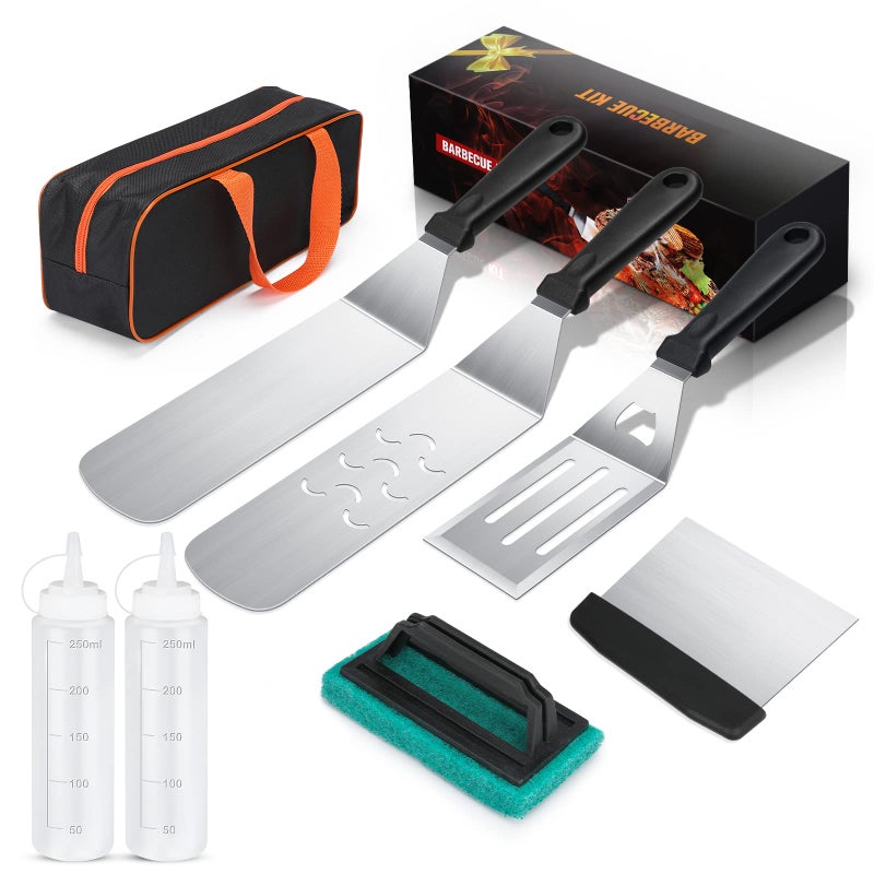 AULTONG 8-Piece Griddle Accessory Kit â€“ Premium Stainless Steel Tools with Leak-Proof Bottles, Scraper, Spatulas, Cleaning Brush & Carry Bag for Blackstone & Camp Chef(8pcs) - Image 1