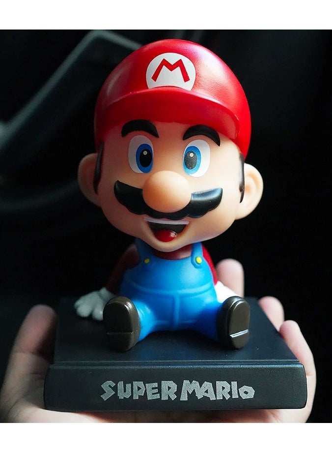 Mario Bobblehead With Base For Car Dashboard Decoration, Premium Polyresin Statues, Bobblehead Phone Bracket For Desktop Decorations/Collectibles,Mobile Phone Stand， Gifts For Fans, Friends - Image 1