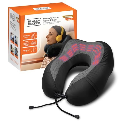 BLACK+DECKER Cooling Gel Memory Foam Neck Pillow – Travel Pillow for Plane, Car & Train – Ergonomic Neck Support, Slow Rebound Memory Foam, Washable Cover, Universal Fit, Black - Image 1