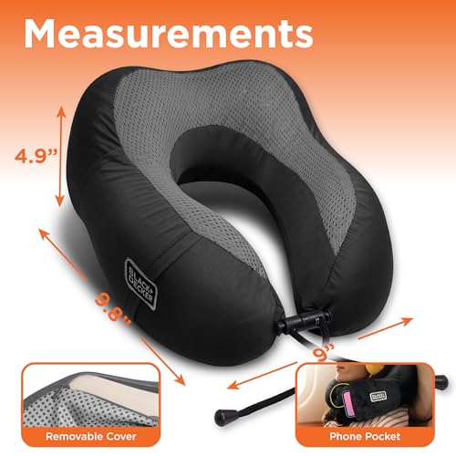 BLACK+DECKER Cooling Gel Memory Foam Neck Pillow – Travel Pillow for Plane, Car & Train – Ergonomic Neck Support, Slow Rebound Memory Foam, Washable Cover, Universal Fit, Black - Image 5