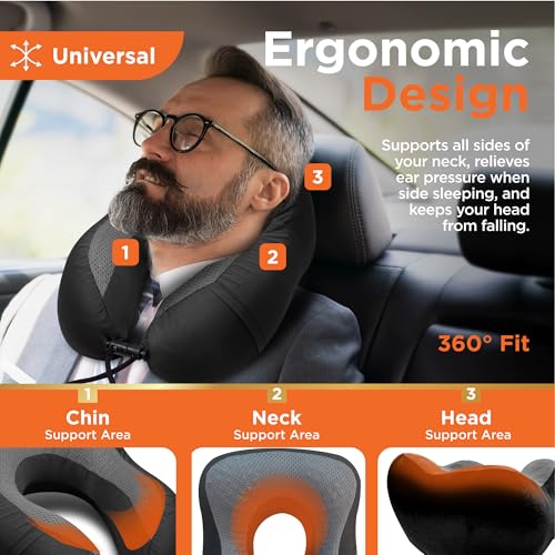 BLACK+DECKER Cooling Gel Memory Foam Neck Pillow – Travel Pillow for Plane, Car & Train – Ergonomic Neck Support, Slow Rebound Memory Foam, Washable Cover, Universal Fit, Black - Image 4