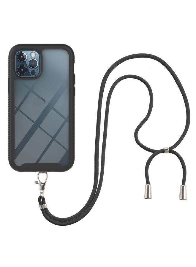 Zaboon Case For iPhone 12 / 12 Pro Starry Sky Solid Color Series Shockproof PC + TPU Protective Case with Neck Strap - Image 1