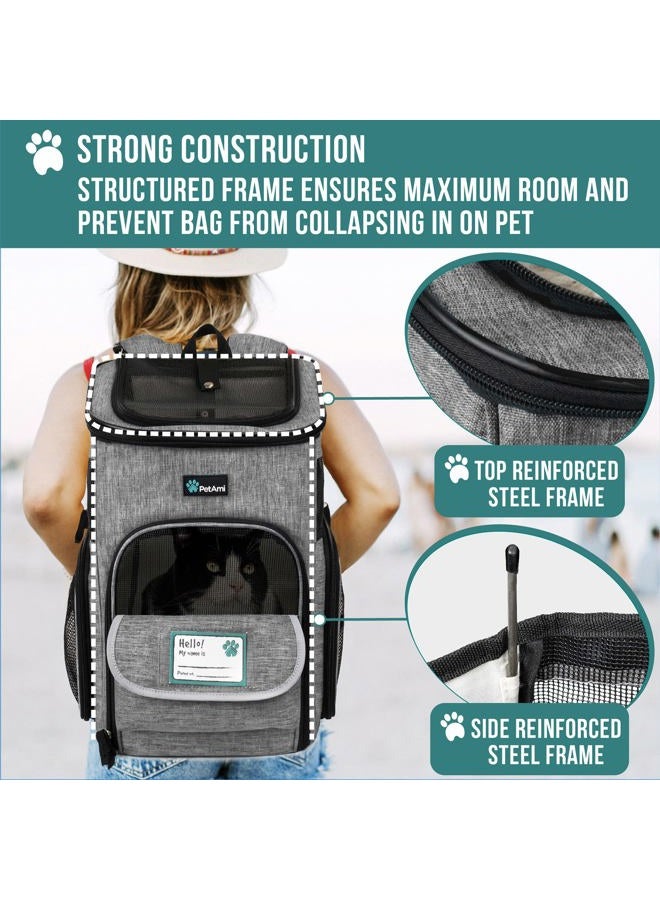 PetAmi Dog Backpack Carrier, Airline Approved Cat Backpacks for Carrying Small Large Cats, Pet Carrier Back Pack, Ventilated Soft Sided for Travel, Hiking, Camping, Max 18 lbs, Heather Gray  - Image 5