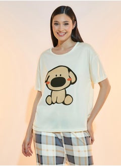 Take Two Puppy Print T-Shirt & Checked Pyjama Set  - Image 2