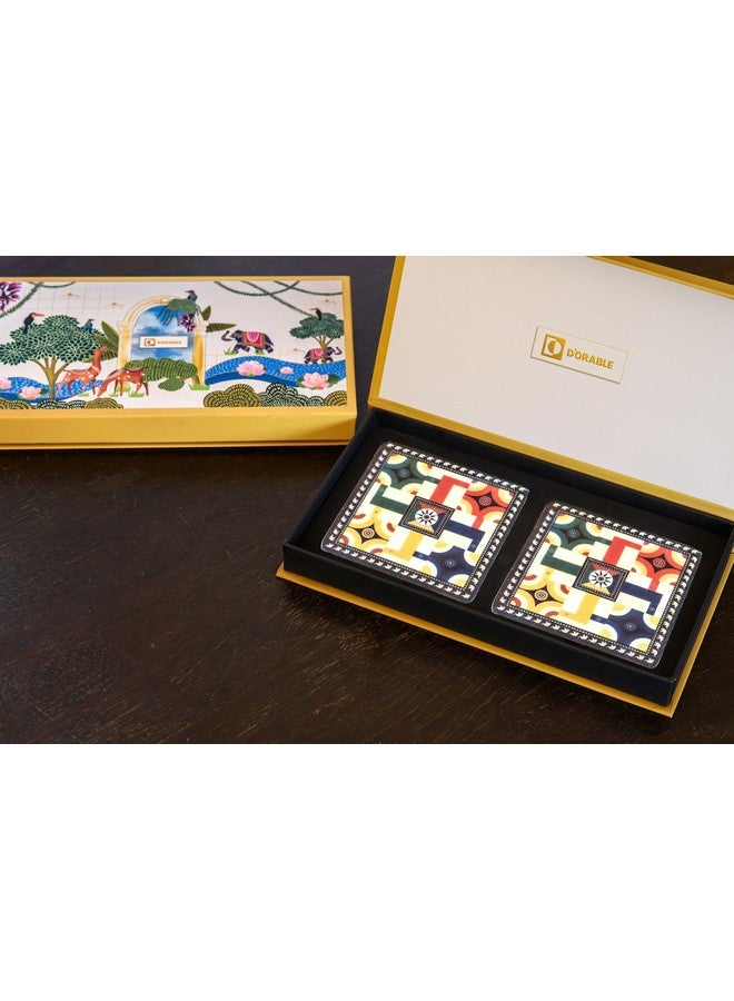 D'ORABLE Marble Coaster for Gifting (Square) - Comes in a Decorative Box. Perfect for Housewarming Roll Back The Good Times Marble Coasters Enhance The Beauty of Your Dining Table. Ideal for Gift. - Image 1