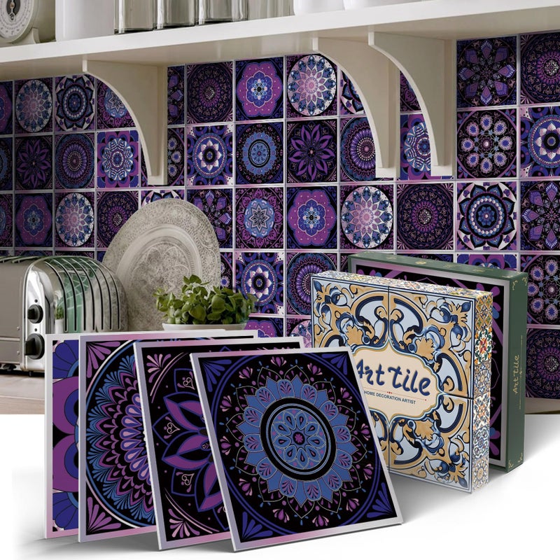 VICCI 12Pcs Purple Tile Stickers 5.9"x5.9" Wall Tiles Removable Kitchen Backsplash Peel and Stick Wall Decals for Bathroom Includes Gift Box - Image 1