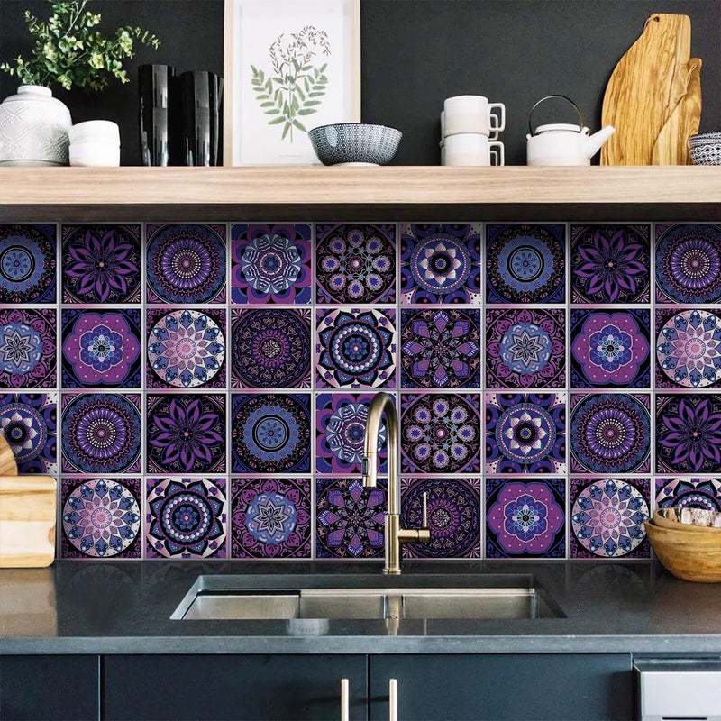 VICCI 12Pcs Purple Tile Stickers 5.9"x5.9" Wall Tiles Removable Kitchen Backsplash Peel and Stick Wall Decals for Bathroom Includes Gift Box - Image 2