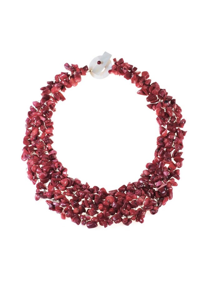 AeraVida Vintage Reconstructed Red Synthetic Coral Beads Bib Statement Fashion Ethnic Necklace | Necklace For Women | Stones Necklace For Women | Necklace Jewelry | Fashion Accessory  - Image 1