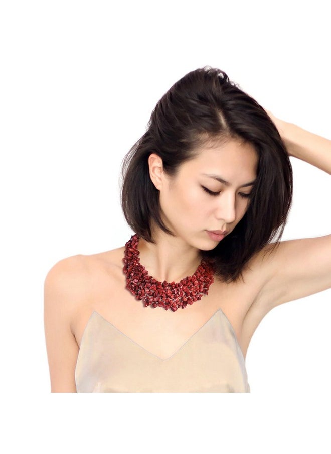 AeraVida Vintage Reconstructed Red Synthetic Coral Beads Bib Statement Fashion Ethnic Necklace | Necklace For Women | Stones Necklace For Women | Necklace Jewelry | Fashion Accessory  - Image 4