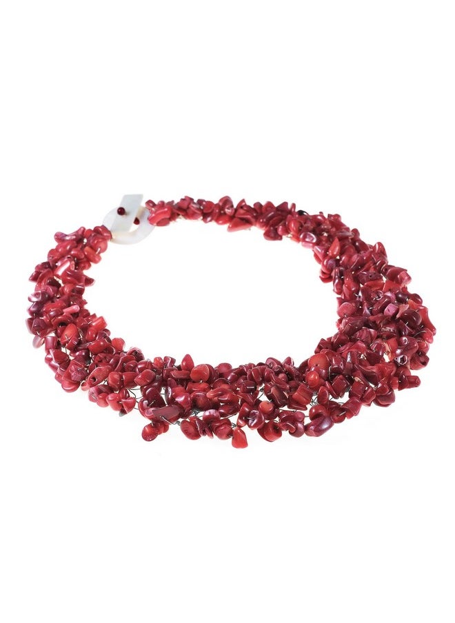 AeraVida Vintage Reconstructed Red Synthetic Coral Beads Bib Statement Fashion Ethnic Necklace | Necklace For Women | Stones Necklace For Women | Necklace Jewelry | Fashion Accessory  - Image 2