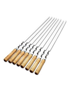 Yuwell 8 Pcs Stainless Steel Barbeque Skewers BBQ Skewer Set 22 inch Reusable BBQ Needle with Wooden Handle for Kabab Fruit Salad Grill and Barbeque 55CM  - Image 1