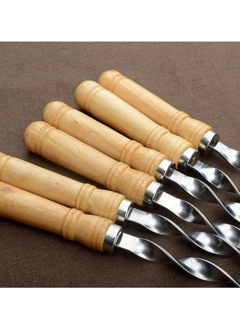 Yuwell 8 Pcs Stainless Steel Barbeque Skewers BBQ Skewer Set 22 inch Reusable BBQ Needle with Wooden Handle for Kabab Fruit Salad Grill and Barbeque 55CM  - Image 3