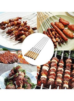 Yuwell 8 Pcs Stainless Steel Barbeque Skewers BBQ Skewer Set 22 inch Reusable BBQ Needle with Wooden Handle for Kabab Fruit Salad Grill and Barbeque 55CM  - Image 5