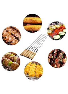 Yuwell 8 Pcs Stainless Steel Barbeque Skewers BBQ Skewer Set 22 inch Reusable BBQ Needle with Wooden Handle for Kabab Fruit Salad Grill and Barbeque 55CM  - Image 4