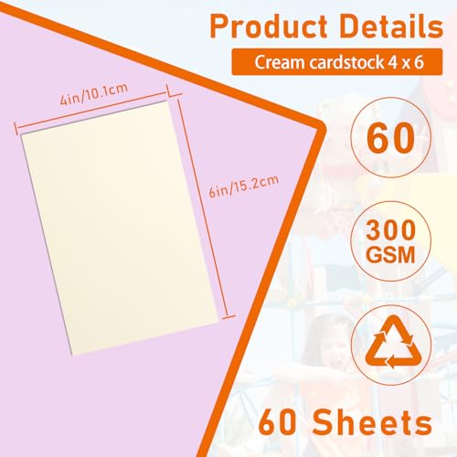 Guakicae 60 Sheets Cream Cardstock 4 x 6 Ivory Paper, 300gsm/110lb Heavyweight Flat Off White Card Stock Certificates Paper for Card Making, Business Cards, Postcards, Scrapbooking, Menus - Image 2