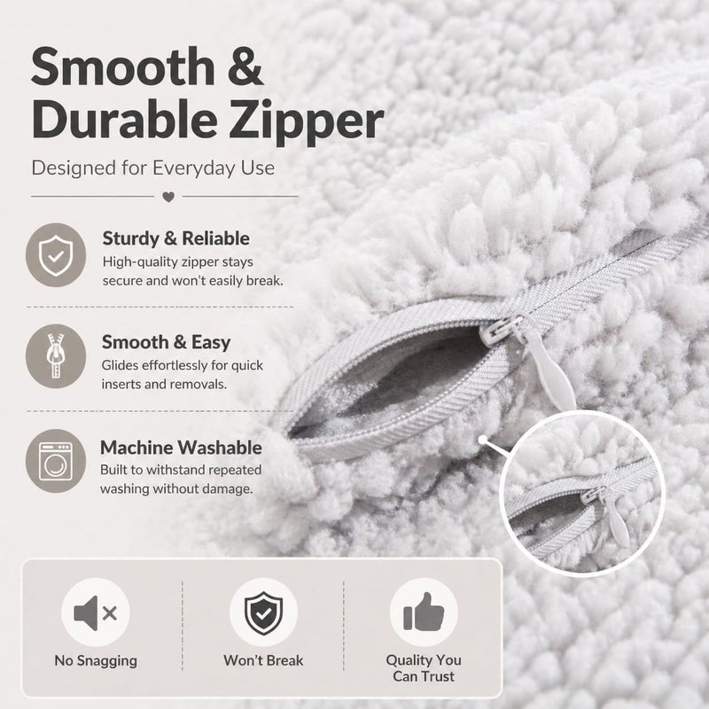 Reafort Ultra Soft Sherpa Pillowcases Set of 2 – Fluffy Cozy Fleece Standard 20" x 26", Warm Plush Covers with Smooth Zipper, Machine Washable (Silver Grey, 20”x26” Standard Sham) - Image 4