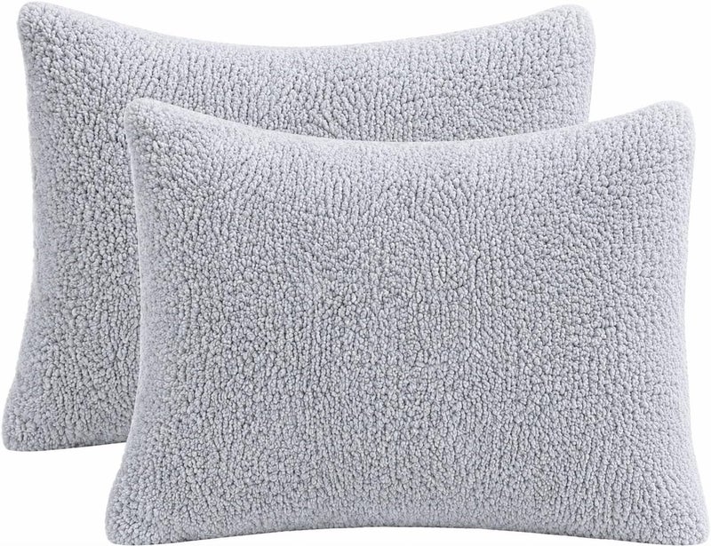 Reafort Ultra Soft Sherpa Pillowcases Set of 2 – Fluffy Cozy Fleece Standard 20" x 26", Warm Plush Covers with Smooth Zipper, Machine Washable (Silver Grey, 20”x26” Standard Sham) - Image 1
