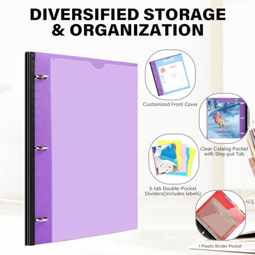 WOT I Telescoping Project Organizer 2-Pack, Refillable 3 Ring Binder with Dividers and Pockets, 13 Pocket Folders, 1 Inch 3 Rings, Purple - Image 4