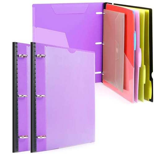 WOT I Telescoping Project Organizer 2-Pack, Refillable 3 Ring Binder with Dividers and Pockets, 13 Pocket Folders, 1 Inch 3 Rings, Purple - Image 1