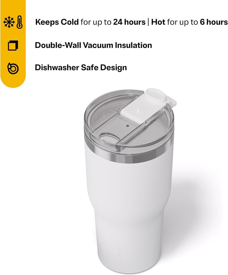 RTIC 30oz Essential Tumbler with Lid, Ceramic Lined, Insulated, Stainless Steel, Metal, Double Wall Vacuum-Insulation, Travel Cup for Iced Coffee, Tea, Hot and Cold Drink, White - Image 2