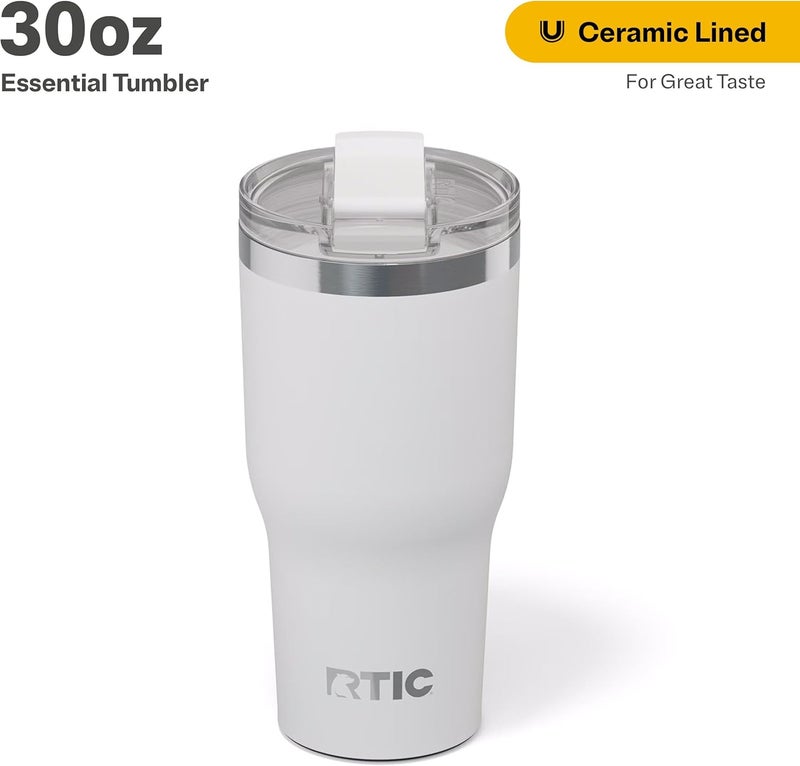 RTIC 30oz Essential Tumbler with Lid, Ceramic Lined, Insulated, Stainless Steel, Metal, Double Wall Vacuum-Insulation, Travel Cup for Iced Coffee, Tea, Hot and Cold Drink, White - Image 1