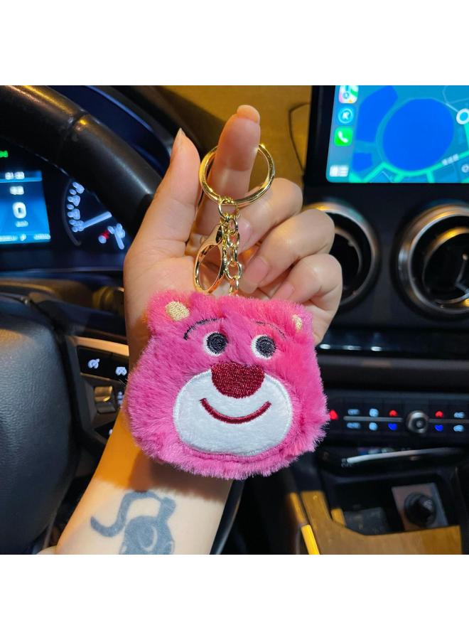 Cute Strawberry Plush Doll Keychain Pendant Children's Socks Scarf Gloves School Bag Accessories Cartoon Brooch-Color:Strawberry Bear-Keychain - Image 1