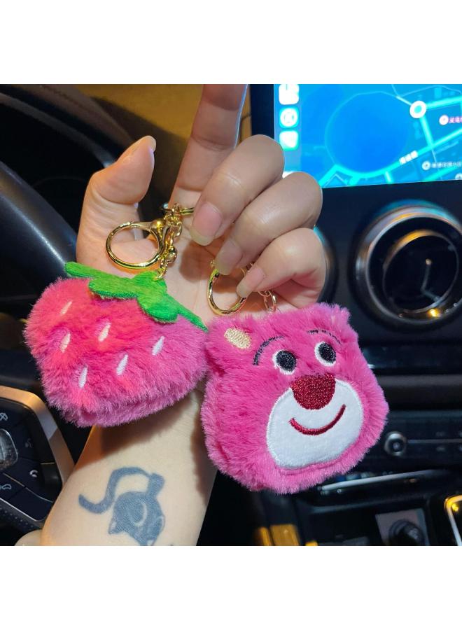 Cute Strawberry Plush Doll Keychain Pendant Children's Socks Scarf Gloves School Bag Accessories Cartoon Brooch-Color:Strawberry Bear-Keychain - Image 3