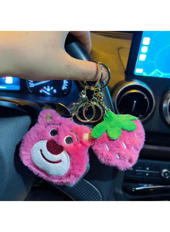 Cute Strawberry Plush Doll Keychain Pendant Children's Socks Scarf Gloves School Bag Accessories Cartoon Brooch-Color:Strawberry Bear-Keychain - Image 4