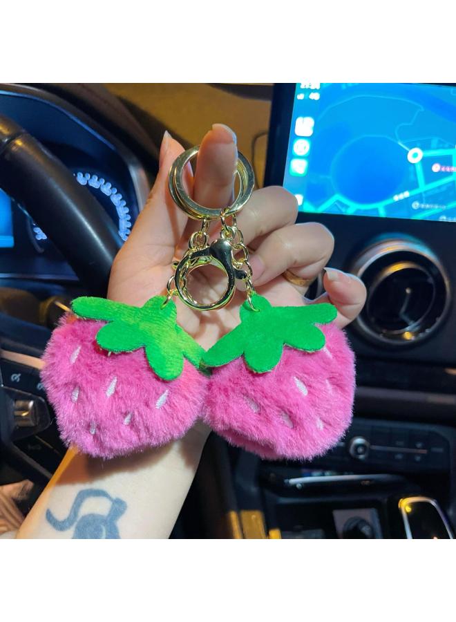 Cute Strawberry Plush Doll Keychain Pendant Children's Socks Scarf Gloves School Bag Accessories Cartoon Brooch-Color:Strawberry Bear-Keychain - Image 2