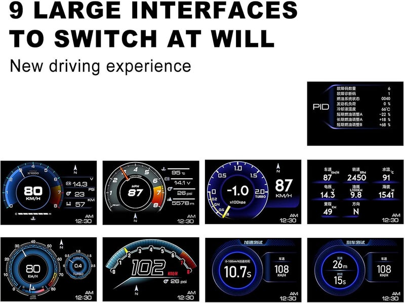klarako عرض شاشة LCD الذكي OBD GPS بنظام مزدوج للسيارات - HUD محدث، إضاءة محيطة LED، شاشات متعددة، أكثر قابلية للتكيف، قيادة أكثر أمانًا مع 10 بروتوكولات OBD2 - Image 5