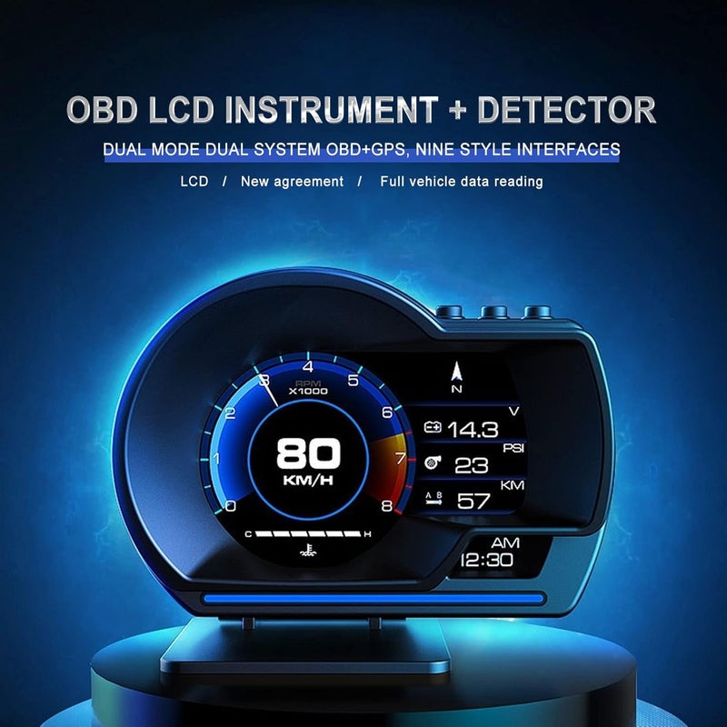 klarako عرض شاشة LCD الذكي OBD GPS بنظام مزدوج للسيارات - HUD محدث، إضاءة محيطة LED، شاشات متعددة، أكثر قابلية للتكيف، قيادة أكثر أمانًا مع 10 بروتوكولات OBD2 - Image 2