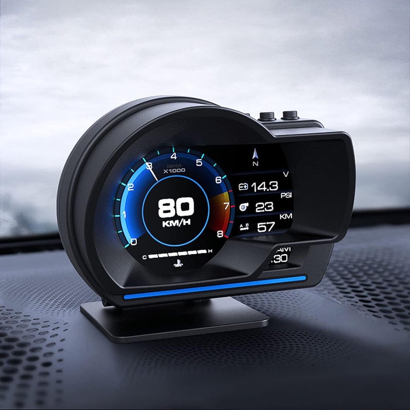 klarako عرض شاشة LCD الذكي OBD GPS بنظام مزدوج للسيارات - HUD محدث، إضاءة محيطة LED، شاشات متعددة، أكثر قابلية للتكيف، قيادة أكثر أمانًا مع 10 بروتوكولات OBD2 - Image 1