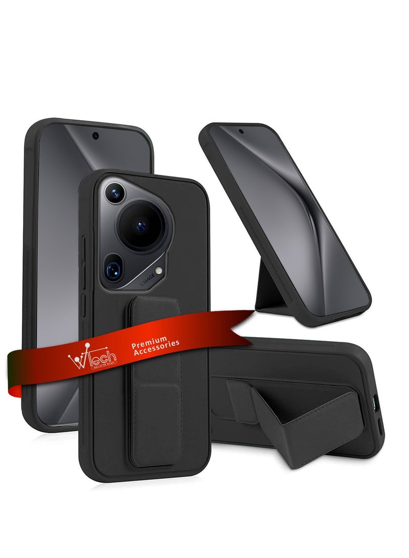 Wtech Hand Grip Foldable Magnetic Kickstand Wrist Strap Finger Grip With Built-In Iron Case Cover For Huawei Pura 70 Ultra 5G 2024 Black - Image 1