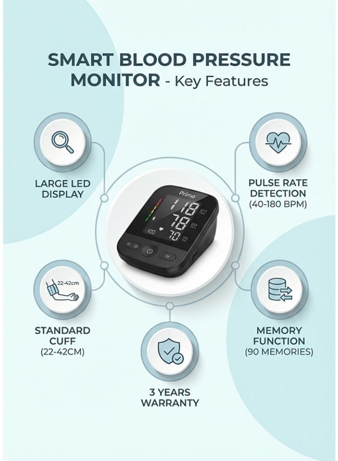 بريما جهاز قياس ضغط الدم للذراع ديجيتال بشاشة LED كبيرة مع قياس النبض وذاكرة تخزين للقراءات مناسب للاستخدام المنزلي ومتابعة ضغط الدم بسهولة ودقة - Image 5