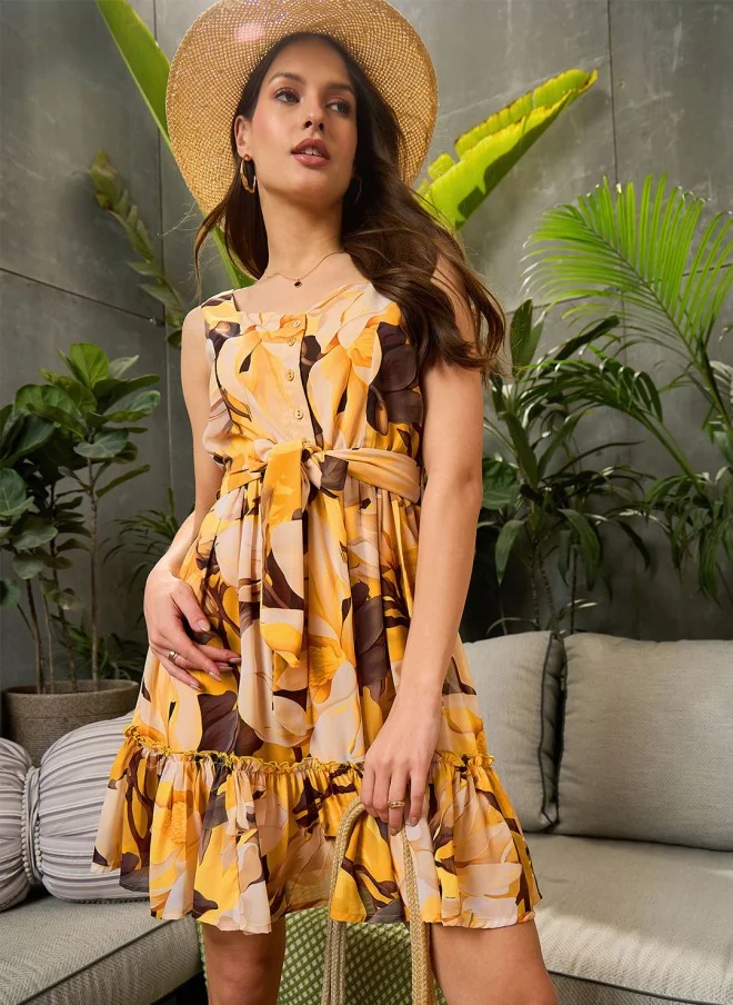 SASSAFRAS Floral Print Georgette Fit & Flare Dress for Women